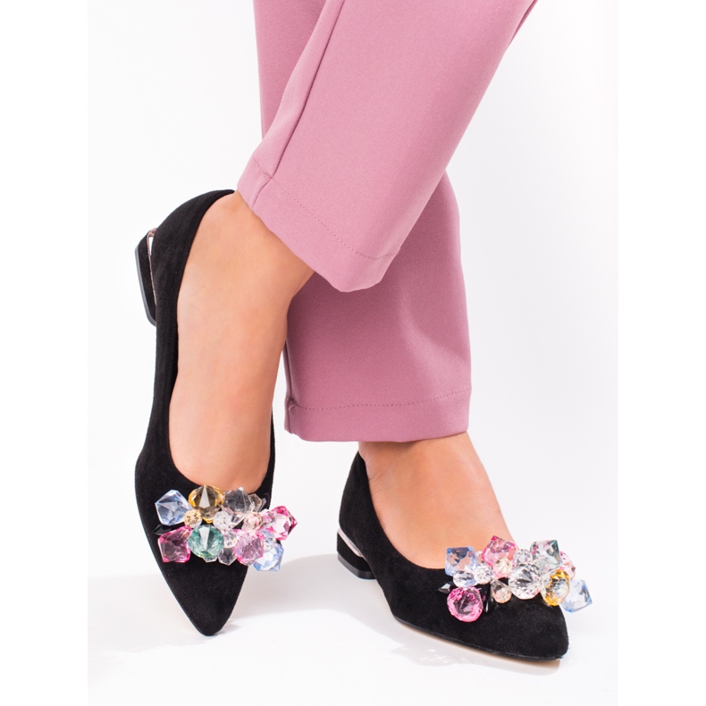 Décolleté Shelovet con tacco basso da donna in camoscio nero 1
