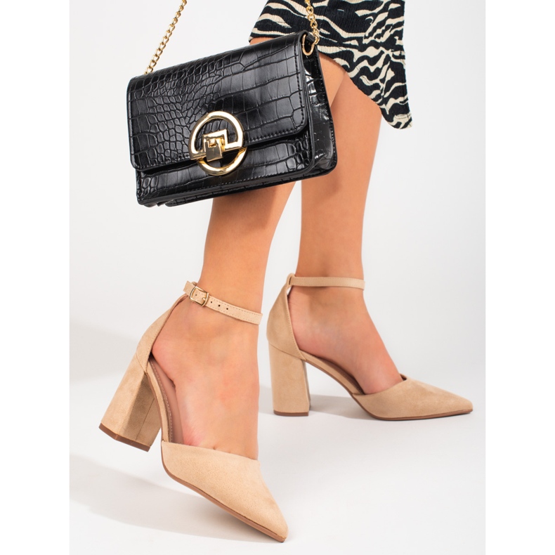 Décolleté Shelovet da donna in camoscio beige 1