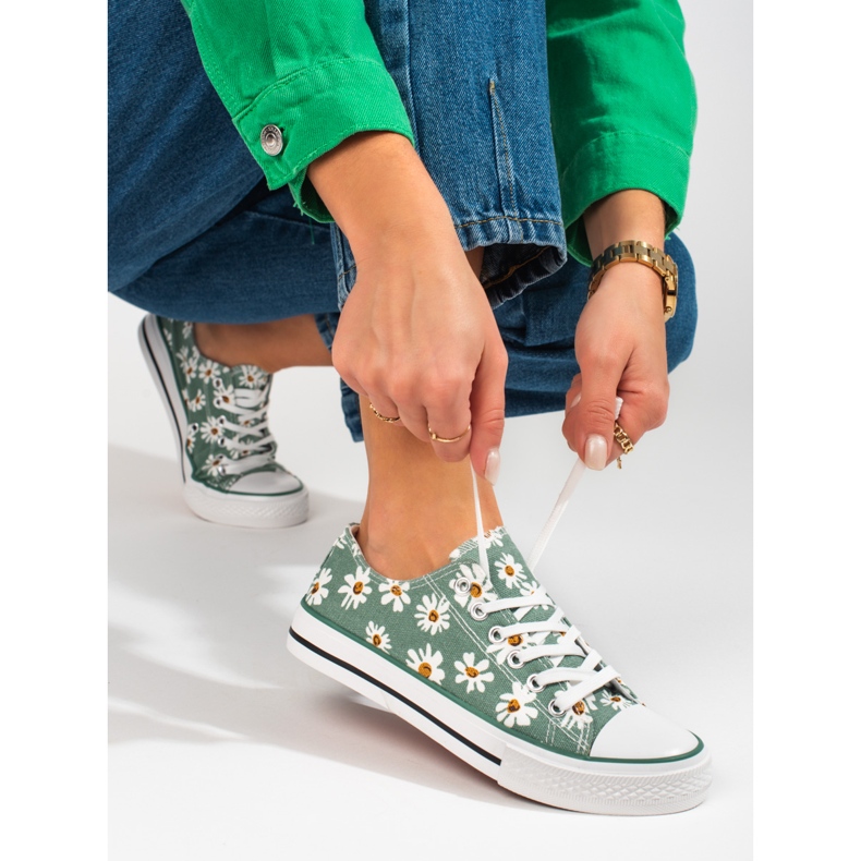 Sneakers da donna Shelovet verde con fiori 1