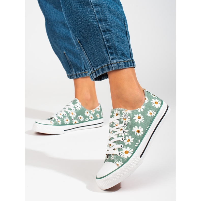 Sneakers da donna Shelovet verde con fiori 2