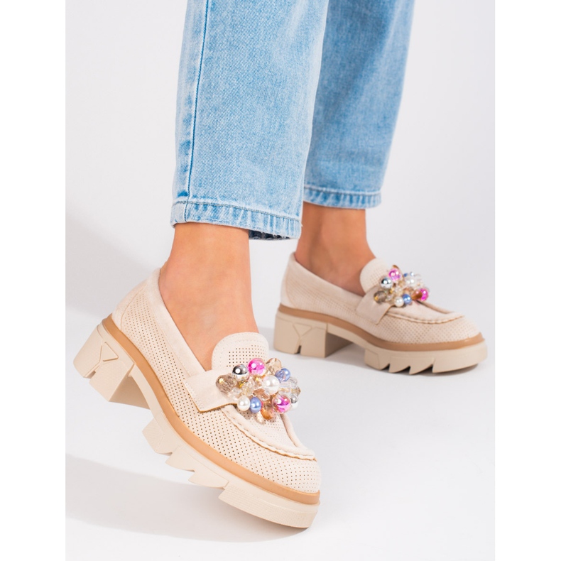 Seastar Mocassini donna Shelovet in camoscio con cristalli beige 1