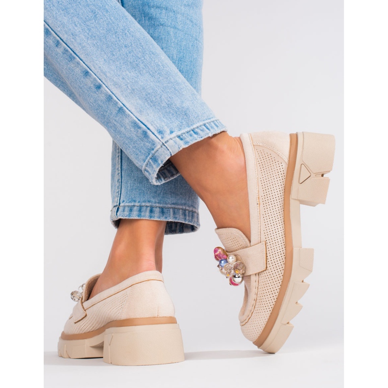 Seastar Mocassini donna Shelovet in camoscio con cristalli beige 2