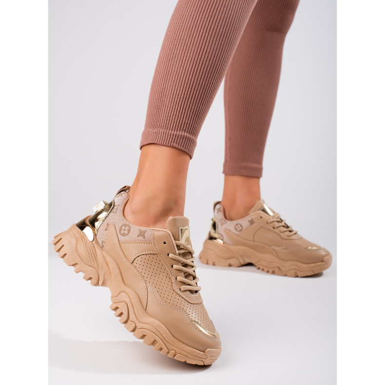 Sneakers Shelovet beige da donna con suola spessa 1