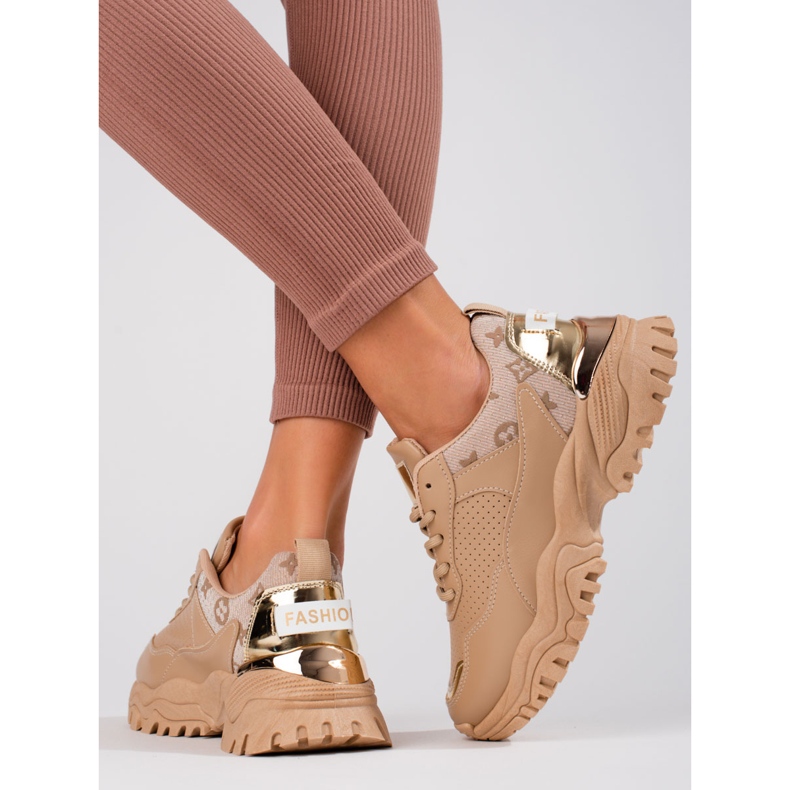 Sneakers Shelovet beige da donna con suola spessa 2