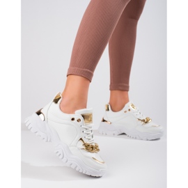 Sneakers Shelovet bianche e oro con catena bianco 1
