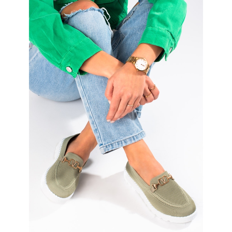 Mocassini da donna in tessuto Shelovet oliva verde 1