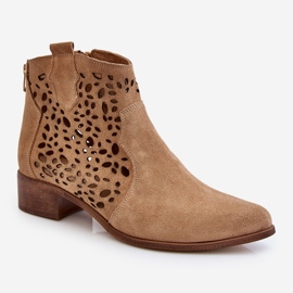 Stivali traforati da donna Lewski Shoes 2909 Beige scuro marrone 1