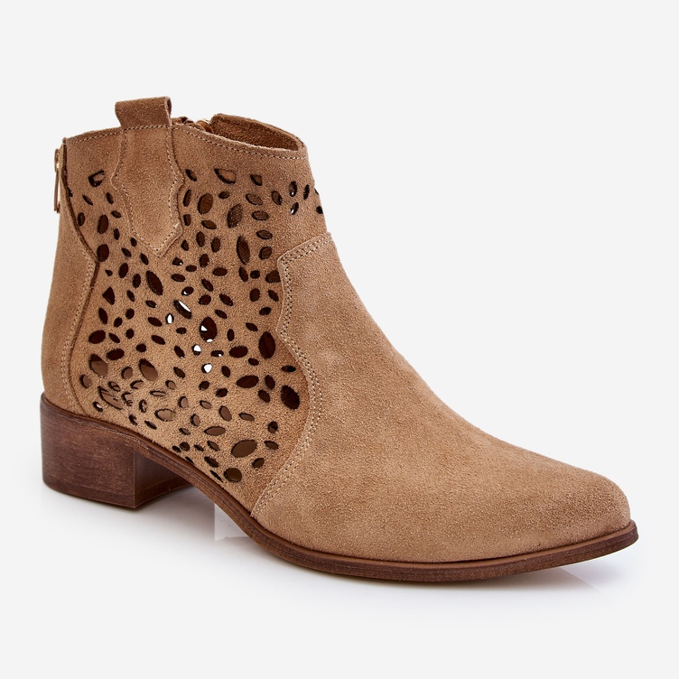 Stivali traforati da donna Lewski Shoes 2909 Beige scuro marrone 1