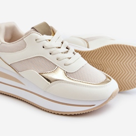 Scarpe da ginnastica con zeppa da donna beige chiaro rubino 1