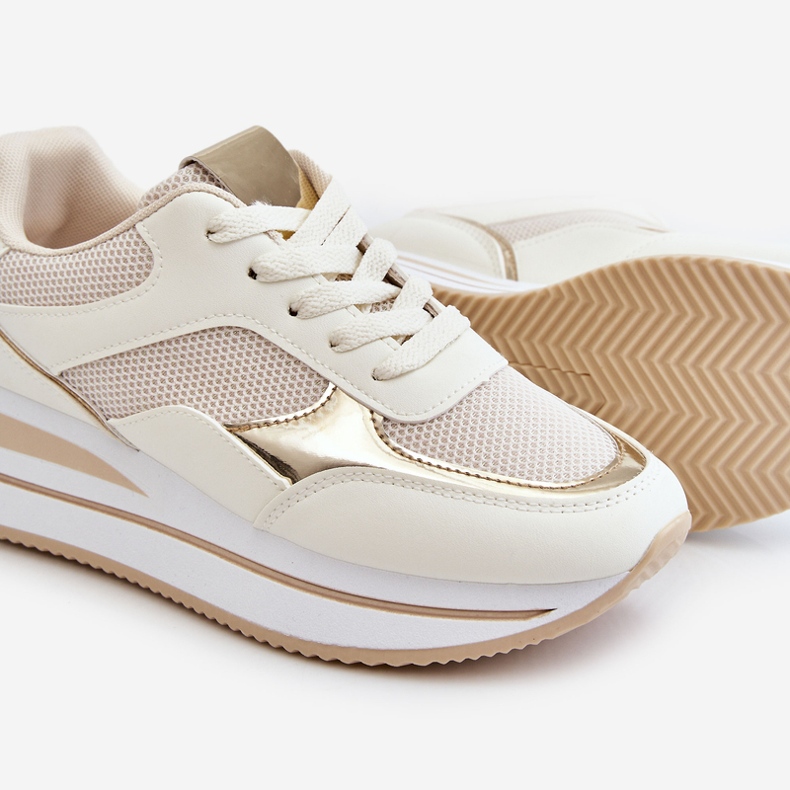 Scarpe da ginnastica con zeppa da donna beige chiaro rubino 1