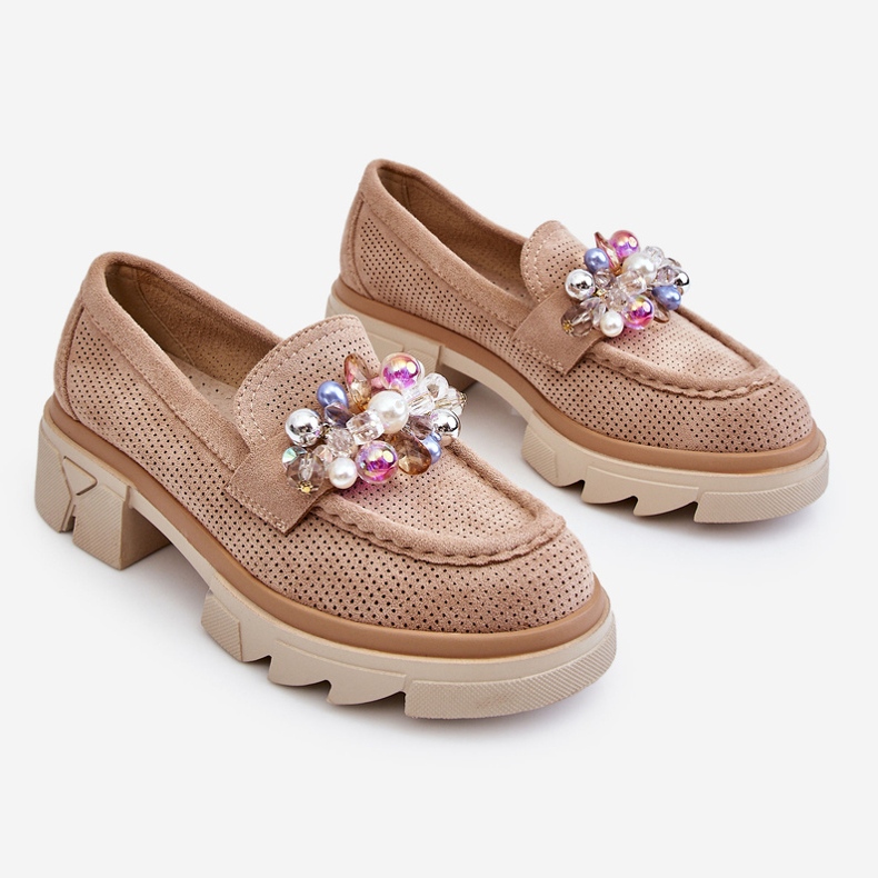 Mocassini Francesi Donna Con Decorazioni Beige Issac 1