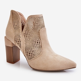 PM1 Stivali con tacco alto in camoscio traforato Beige chiaro Leanna marrone 2