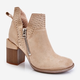 PM1 Stivali con tacco grosso in pelle scamosciata Camden beige chiaro 2