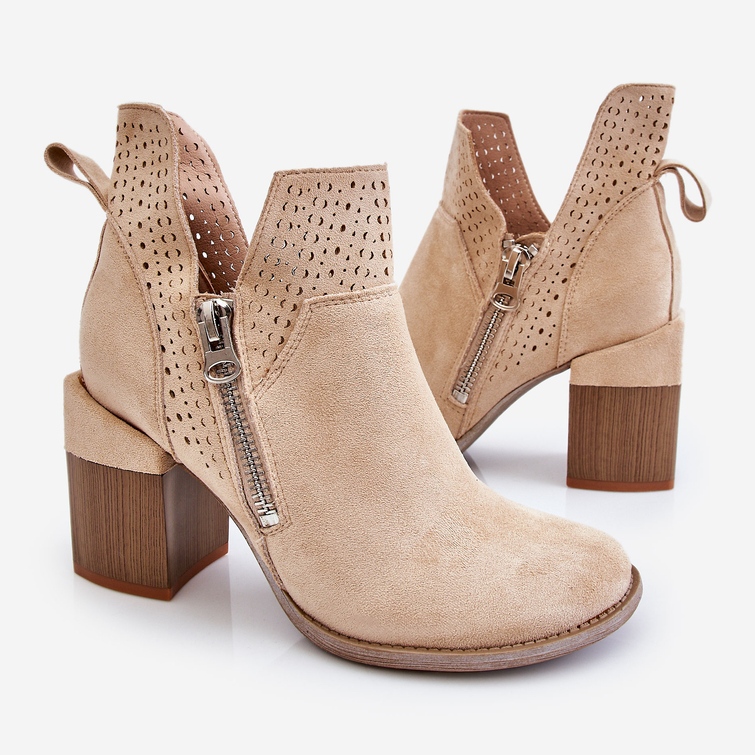 PM1 Stivali con tacco grosso in pelle scamosciata Camden beige chiaro 1