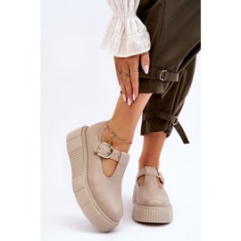 Lemar Scarpe di cuoio alla moda su un'enorme piattaforma beige Colson 1