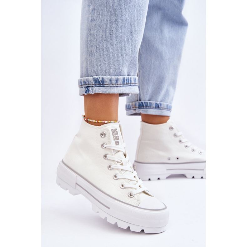 Sneakers Big Star LL274156 High Fabric Platform Bianche bianco 2