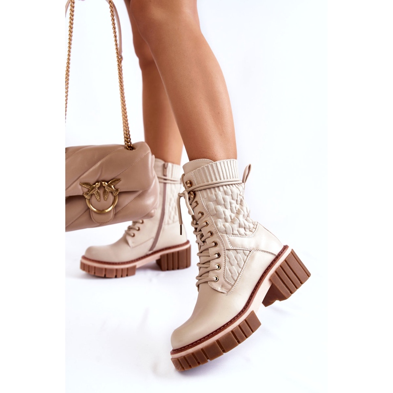 PE1 Stivali Alti Da Donna Con Cerniera Beige Enroe 2