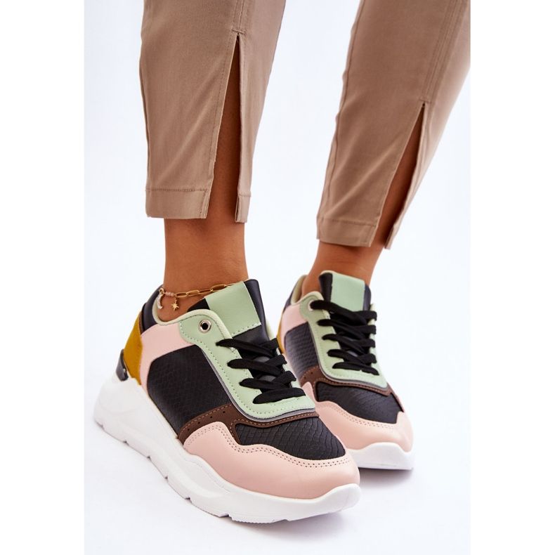 PG1 Scarpe Da Ginnastica Con Plateau In Pelle Da Donna Nere E Verdi Chaya nero 2