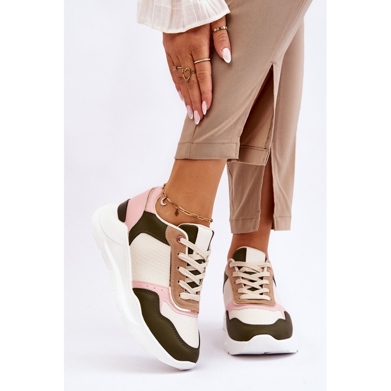 Scarpe Da Ginnastica Con Plateau In Pelle Da Donna Chaya Beige E Rosa 2