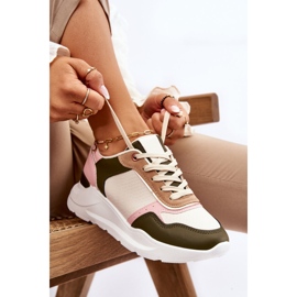 Scarpe Da Ginnastica Con Plateau In Pelle Da Donna Chaya Beige E Rosa 1