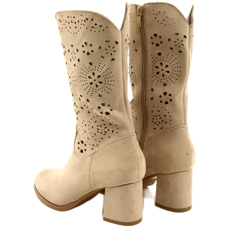 M.Daszyński Stivaletti traforati da donna, pelle scamosciata, J.Beige 3