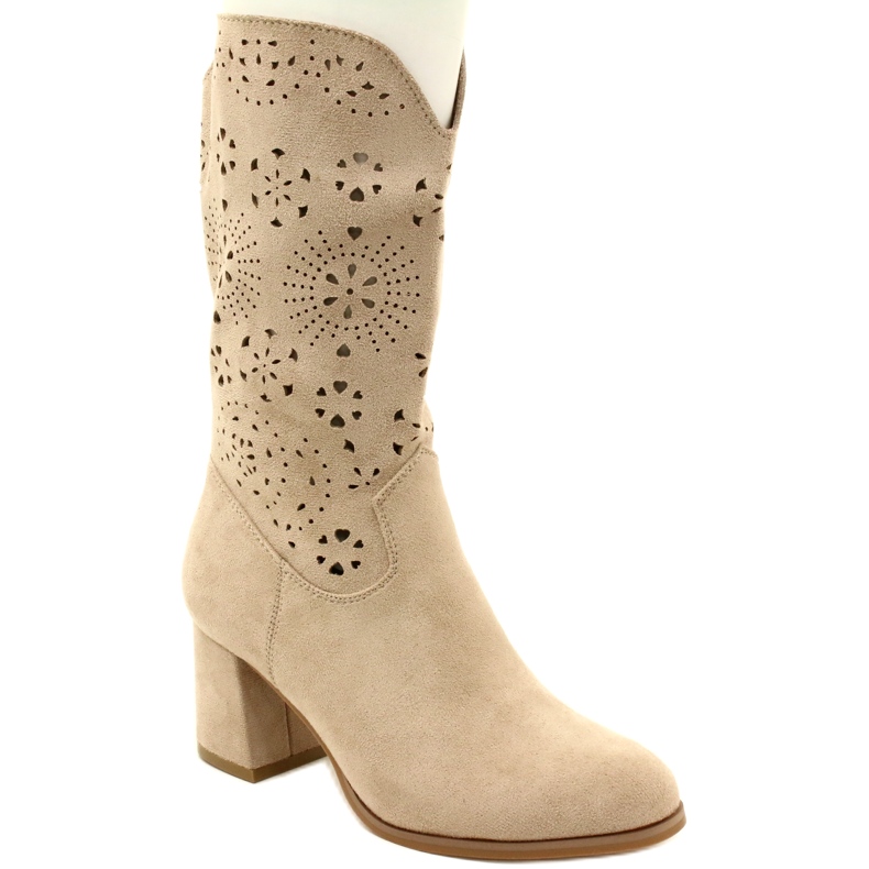 M.Daszyński Stivaletti traforati da donna, pelle scamosciata, J.Beige 1
