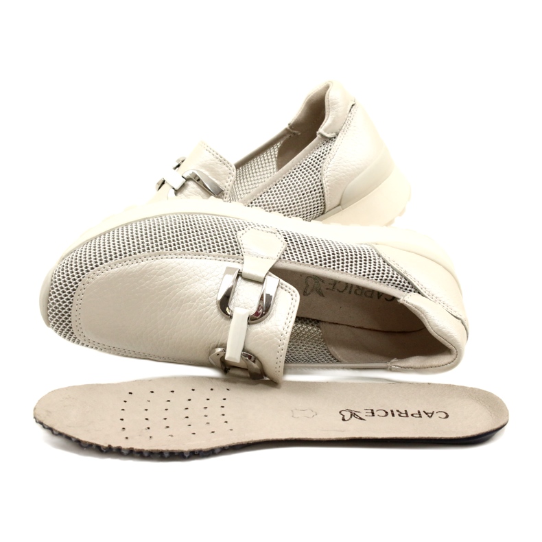 Mocassini in pelle da donna Caprice con decorazione 9-24502-20 132 Pearl Combina bianco 8