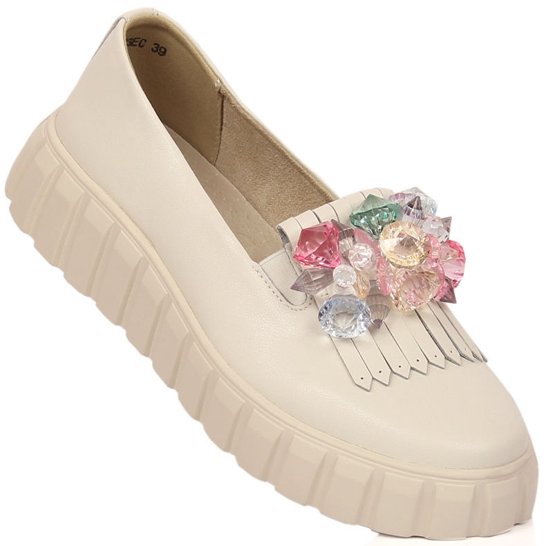 Scarpe da donna in pelle sulla piattaforma con pietre decorative Filippo DP4593/23 ecru 1