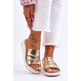 S.Barski Pantofole In Pelle Da Donna Con Zeppa Bassa Gold Leona d'oro 1