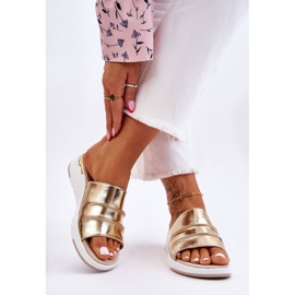 S.Barski Pantofole In Pelle Da Donna Con Zeppa Bassa Gold Leona d'oro 2