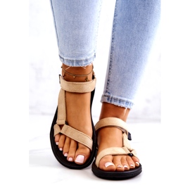 Sandali sportivi in ​​pelle scamosciata da donna Beige 3
