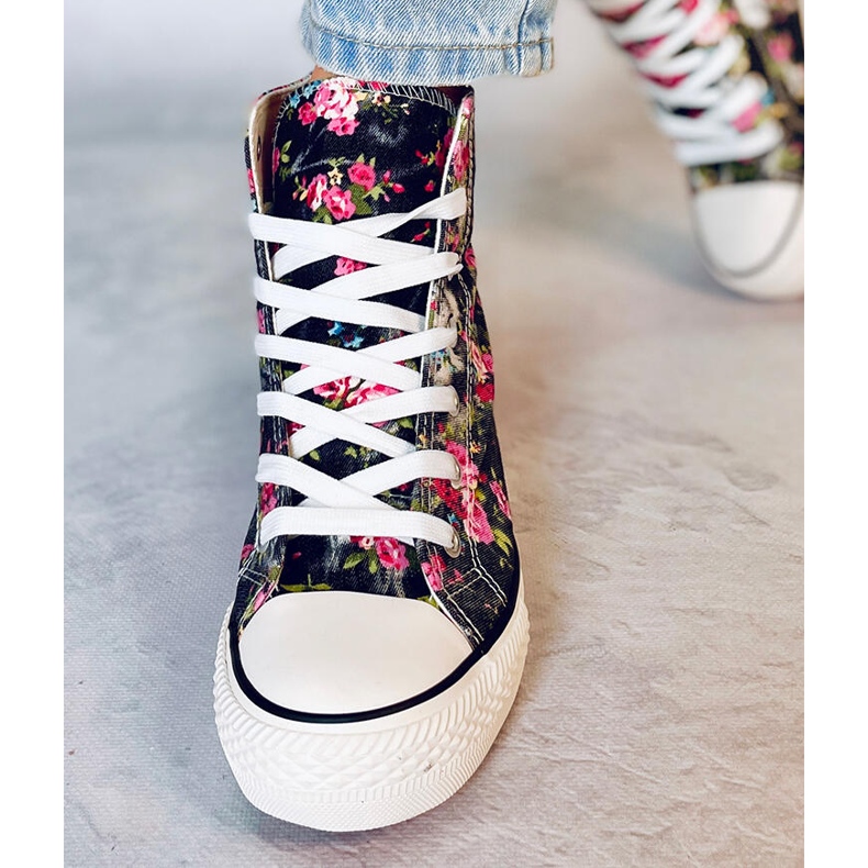 BM Paradis Sneaker alta con zeppa floreale nera nero 1