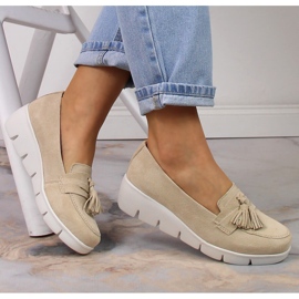 Filippo DP3162/23 mocassini con zeppa in pelle con nappine beige 1