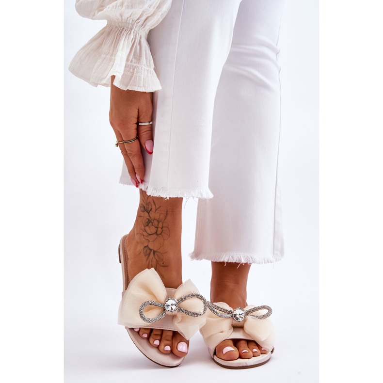 PS1 Pantofole Donna Con Fiocco E Strass Beige Jolene 1