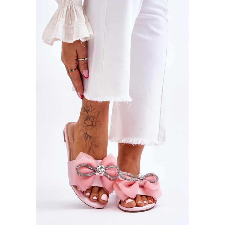 PS1 Pantofole Donna Con Fiocco E Strass Rosa Jolene 1