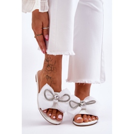 Pantofole Donna Con Fiocco E Strass Bianco Jolene 1