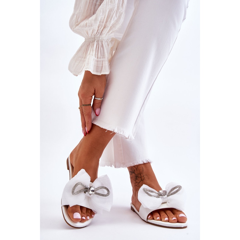 Pantofole Donna Con Fiocco E Strass Bianco Jolene 2