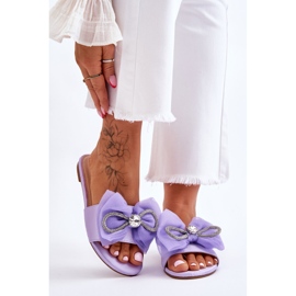 Pantofole Donna Con Fiocco E Strass Viola Jolene 1