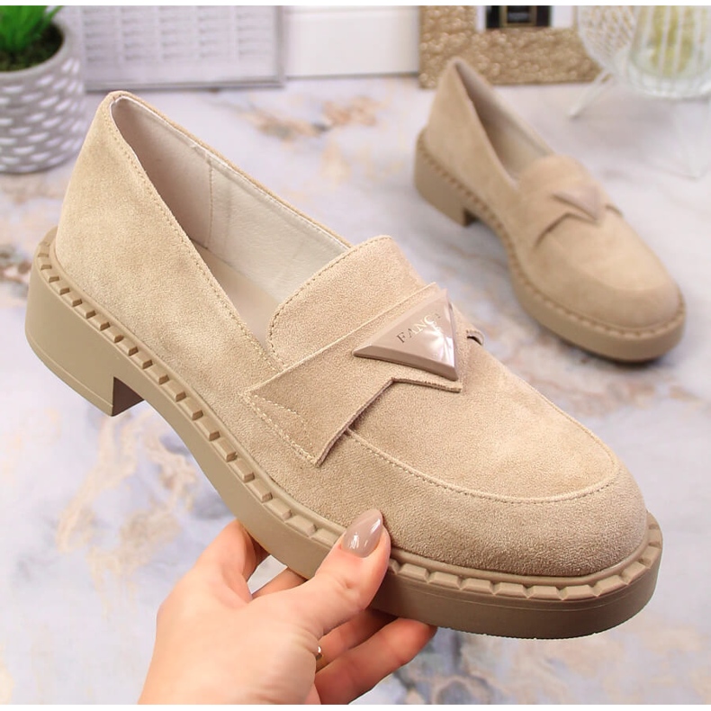 Potocki SZ12003 mocassino in camoscio con tacco e plateau beige 1