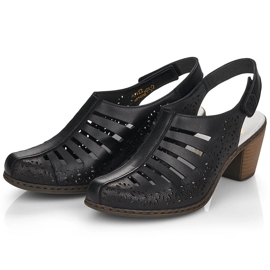 Sandali con tacco alto da donna comodi in pelle Rieker 40959-00 nero 1