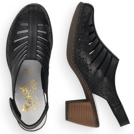 Sandali con tacco alto da donna comodi in pelle Rieker 40959-00 nero 2