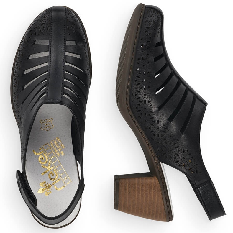 Sandali con tacco alto da donna comodi in pelle Rieker 40959-00 nero 2