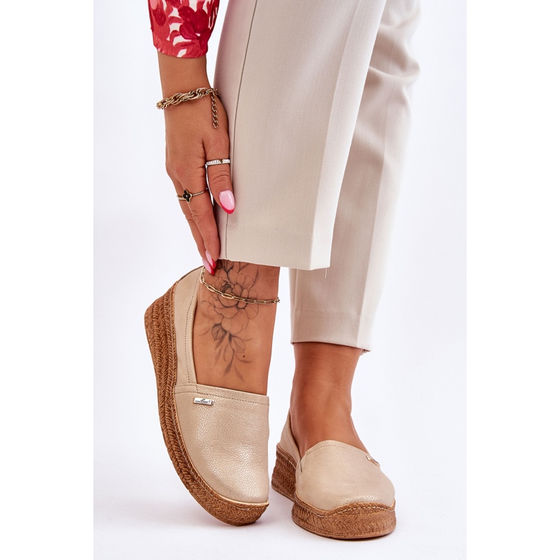 Lemar Espadrillas in pelle con zeppa da donna Hadlee beige e oro 1