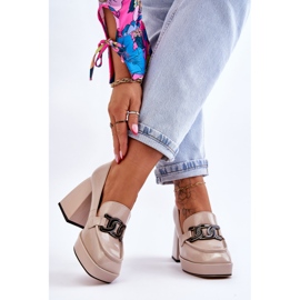 S.Barski Décolleté in pelle su tacchi massicci Beige Maximo 2