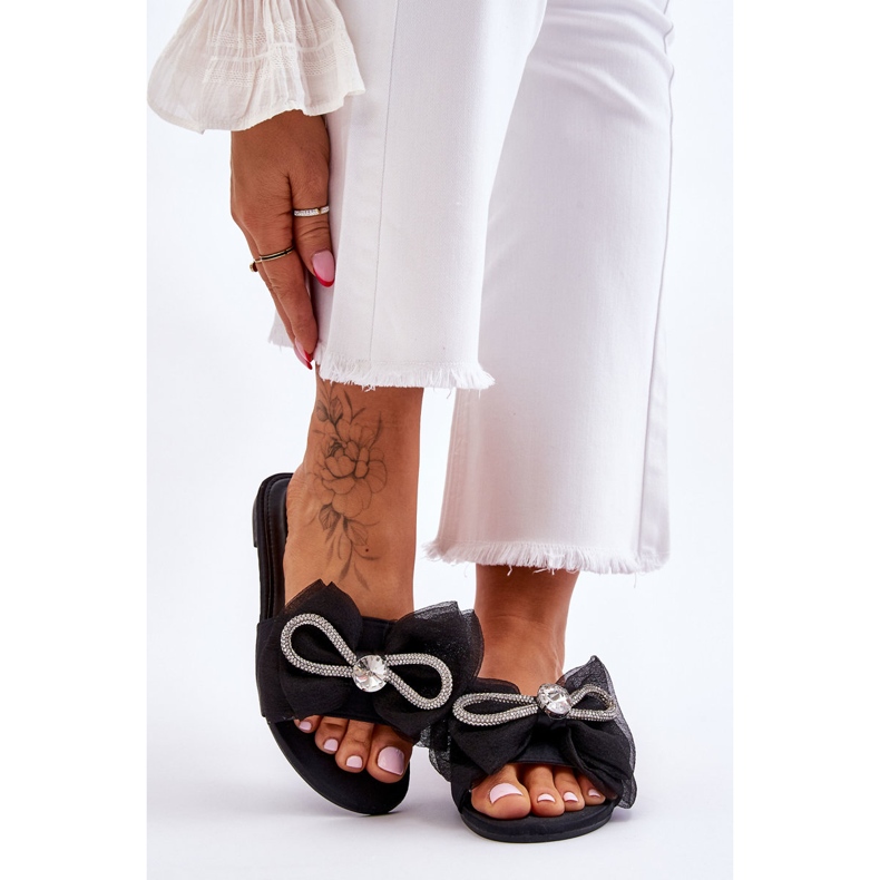 PS1 Pantofole Donna Con Fiocco E Strass Nero Jolene 1