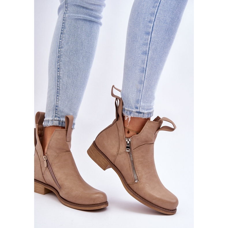 BM Stivali Donna in Pelle con Tacco Piatto Beige Artemis 2