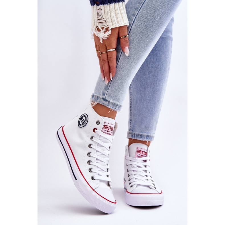 Sneakers alte classiche da donna Big Star T274026 Bianche bianco 2
