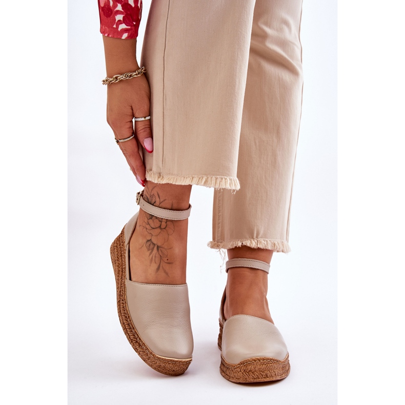 Lemar Sandali Espadrillas In Pelle Da Donna Beige Moise 1