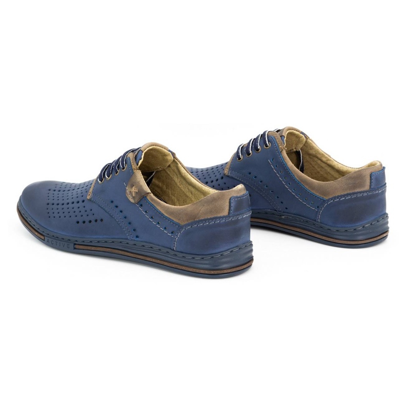 Polbut Scarpe da uomo in pelle 402 estive, blu navy con marrone 4
