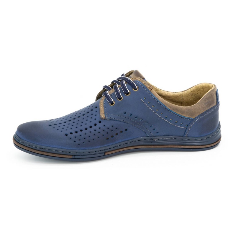 Polbut Scarpe da uomo in pelle 402 estive, blu navy con marrone 1
